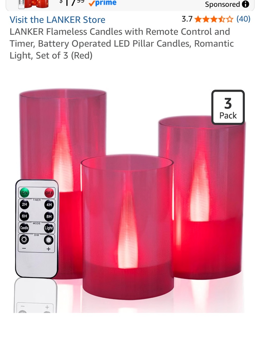 6 boxes of three Lanker Red Flameless LED Pillar Candles - 3 pack (18 total)